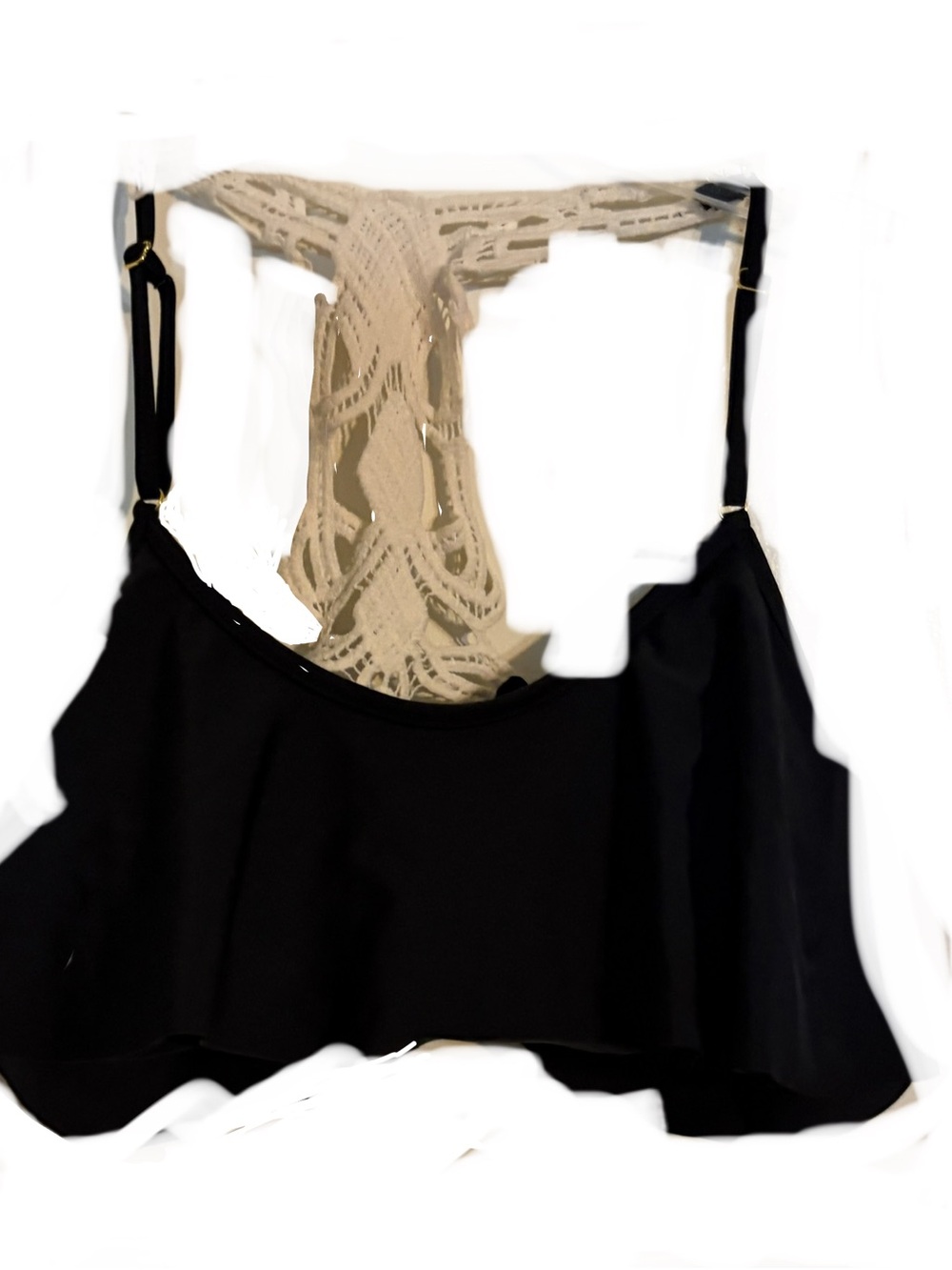 Black Lace-Back Bralette with Cream Crochet DetailNWOT Sz Med
